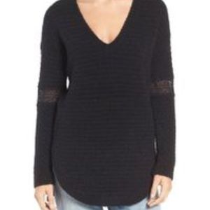 Lace inset v-neck sweater